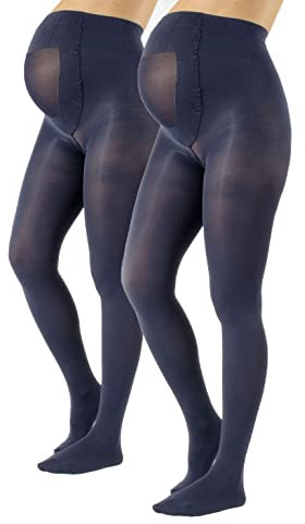 CALZITALY 2 Paar Blickdichte Umstandsstrumpfhose | Elastische Geformte Schwangerschaftsstrumpfhosen Komfort Übergangszeit Mode | Schwarz, Blau | S, M, L, XL | 40 DEN | Made in Italy (XL, Navy)