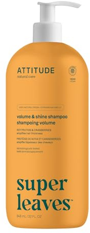 ATTITUDE Volume and Shine Hair Shampoo, EWG Verified, For Thin Hair, Naturally Derived Ingredients, Vegan and Plant Based, Soy Protein And Cranberries, 32 Fl Oz