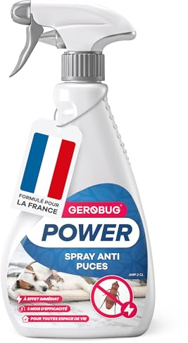 GEROBUG Spray Anti puces Maison 500 ML - Spray Anti puces pour la Maison, Les Meubles et Les Textiles - Lutte Contre Les puces Chat dans Le lit - Spray Anti-puces pour Chiens