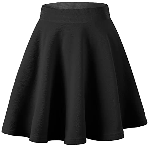 Dressever Damen Basic Vielseitige Dehnbaren Informell Casual Mini Hohe Taille A-Linie Tennisrock Tanzrock Schwarz XX-Large