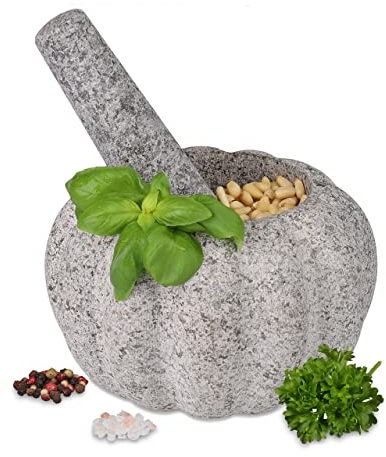 Relaxdays Mörser mit Stößel, Granit, HxD: 10 x 15,5 cm, robust, langlebig, unpoliert, Steinmörser Gewürze, Kräuter, grau