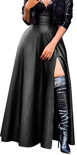 DeaAmyGline Jupe Femme Mi Longue Ete - Femme New Sexy Leather Clothes High Split Jupe irrégulière Jupe en Cuir Jupe Sexy Chic Courte