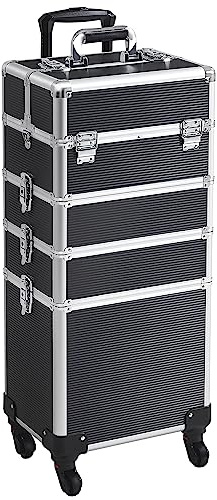 Abician Valise de Maquillage 5 en 1 Mallette Cosmétique Grand avec Couvercle Valise Manucure Esthétique Alliage d'aluminium Valise de Beauté Professionnelle pour Voyage, Coiffeuse Noir