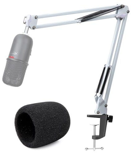 HyperX SoloCast White Boom Arm Mic Stand with Mic Cover Foam, Microphone Arm Desk Mount with Hyper X SoloCast Pop Filter by YOUSHARES