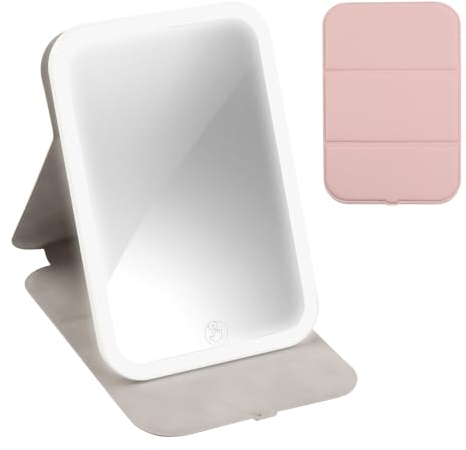 Focenat Specchio Trucco con Luci Portatile Specchio da Tavolo LED Specchio con Luce Make up Cosmetico Schermo Tattile Illuminato Specchio da Viaggio/Scrivania per Trucco Vanity Mirror per Casa (Rosa)