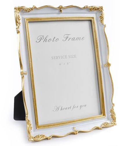 15 x 20 bildramar vintage, elegant vit och guld fotoram, 6 x 8 antika bildramar utsmyckade texturerade handgjorda harts med glasframsida för bordsvisning, retrodesign hem- eller kontorsdekor
