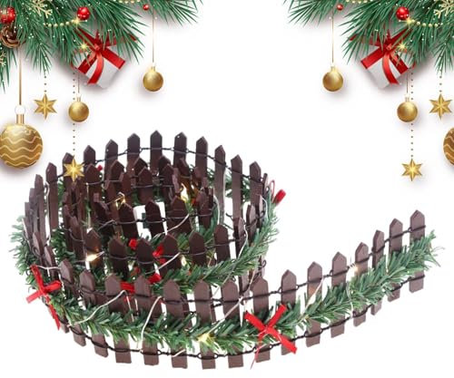 Clôture miniature de village de Noël, petite clôture pour arbre de Noël - Clôture décorative,Accessoires de jardin féerique de décoration de fête avec lumière LED en bois pour, décoration de maison d