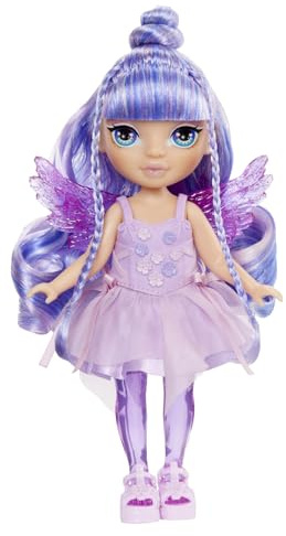 RAINBOW HIGH Littles Rainbow Fantasy Fairies & Pet - Amatista, Morado - Pequeña Muñeca Posable de 14 cm y Mascota Pegaso Unicornio de Fantasía con Alas de Hada Intercambiables, Regalo para Niños +4