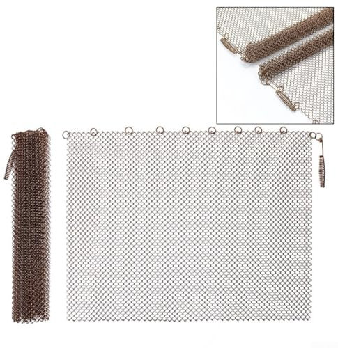 Hasaller Pantallas de malla para chimenea, paquete de 2 unidades, cortinas de malla con cadenas de metal, pantalla de fuego de metal, diseño de desplazamiento de un solo panel, cadena de protección