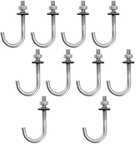 Bullone di ancoraggio per tetto, M6 x 50 x 150 mm, in acciaio inox 304, gancio a J, gancio da parete, ganci a gambo lungo, con dado esagonale, viti di ancoraggio per calcestruzzo, 10 pezzi