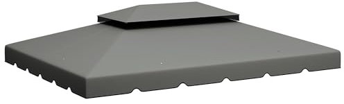 Outsunny Techo de Repuesto para Cenador 4x3 m Cubierta de Repuesto con Techo Doble con 8 Orificios de Drenaje Toldo de Recambio para Pabellón Gazebo Gris Claro