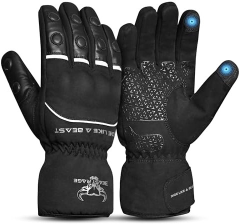 BEAST RAGE Winter Motorradhandschuhe für Damen Herren Warme wasserdicht Touchscreen Motorradhandschuhe für kaltes Wetter Straße,Touring (Schwarz, L)