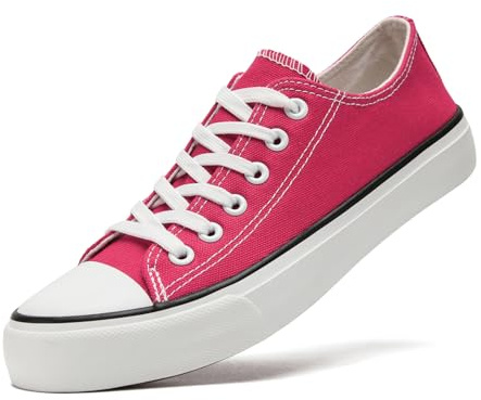 sharllen Canvas Shoes Women Ladies Low Top Sneakers Classic Lace Up Trainers for Men Women Canvas Plimsolls Pumps Casual Tennis Shoes(Rose 250)