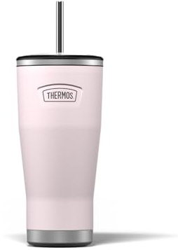 Thermos - Stainless Steel Peony Pink Icon Straw Cup (710ml) BPA Free Metal Water Bottle with Straw, Reusable Gym Bottle, 22hrs Cold Drinks Flask