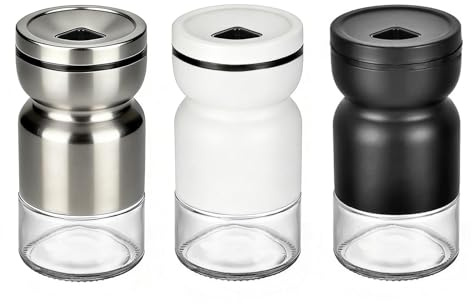Rieoany Set di 3 Oliere, Saliera E Pepiera In Vetro E Acciaio Inox, Saliera da Cucina, Vasetti Porta Spezie (Nero, Bianco, Argento)