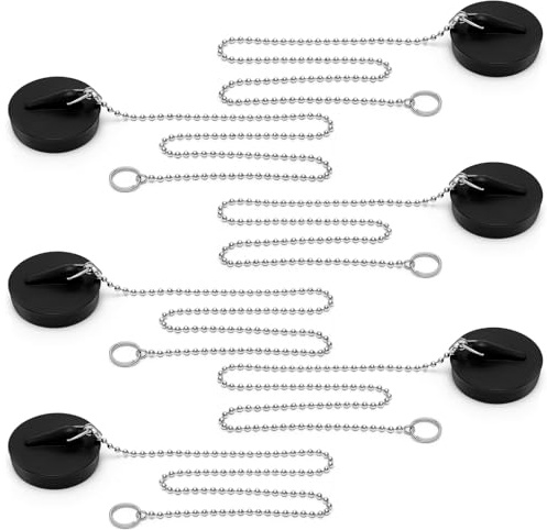 6 PCS Bath Plug and Chain, Sink and Bath Plug Set with 10cm Chain, 4cm Rubber Drain Stopper for Kitchen Sink, Bathroom Basin, Bathtub and Laundry Room, Durable Leak Proof Water Plug Replacement