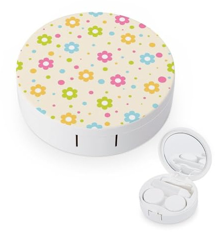 fkgvwo Contact Lens Container Color Flowers Travel Contact Lens Box with Mirror Tweezers Solution Bottle