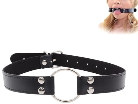 O-Ring Metal Mouth Gag Adjustable Leather PU Strap Oral Sex Toys Bite Gag Muzzles Penis Gag Ring Spreader BDSM Retraints Open Mouth Bite Gag for Couples Role Play Bondage Gag for SM Games