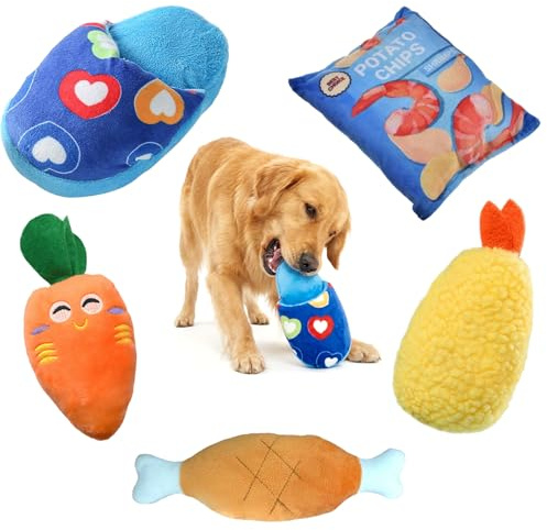 JSTHHTT Giochi per Cani, Squeak Interattivi, Giochi Cane Indistruttibile, Peluche per Cani Piccoli, Forma di Patatine, Carote, Pantofole