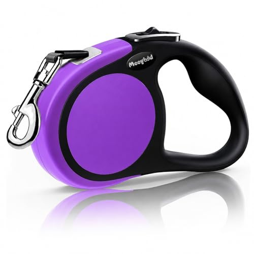 MigooPet hundkoppel, slitstarkt, infällbart, 4,6 m, finns i 2 storlekar, robust och hållbart infällbart koppel för små till stora hundar upp till 45/115 kg, small/medium, lila
