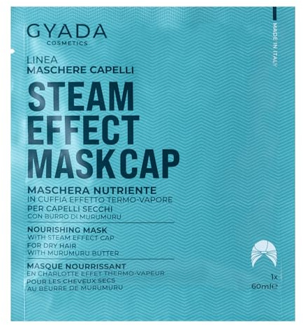 GYADA COSMETICS, Masque Capillaire Nourrissant et Restructurant en Tissu, avec Bonnet Chauffant, pour Cheveux Secs et Cassants, à l’Huile de Lin et de Mauve, 60 ml