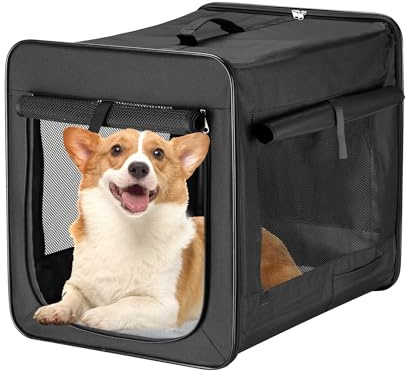 Wiltec Trasportino pieghevole nero per animali domestici, taglia XL (94x66x74cm), con cuscino