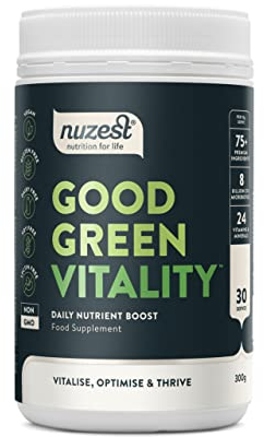 Greens Powder by Nuzest – Good Green Vitality – Filled with Vitamins, Minerals & Superfoods – Vegan Multivitamin Greens Drink - Gluten Free - Dairy Free - 300g - 30 Servings