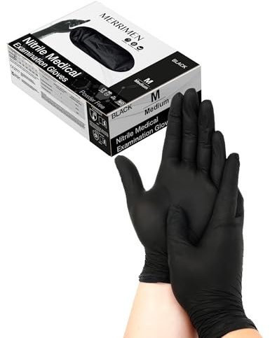 Merrimen Nitrile Disposable Gloves - Powder & Latex Free, Durable Synthetic Rubber, Single Use Protective Gloves for Healthcare, Food Handling & Cleaning - Medium (Pack of 100)