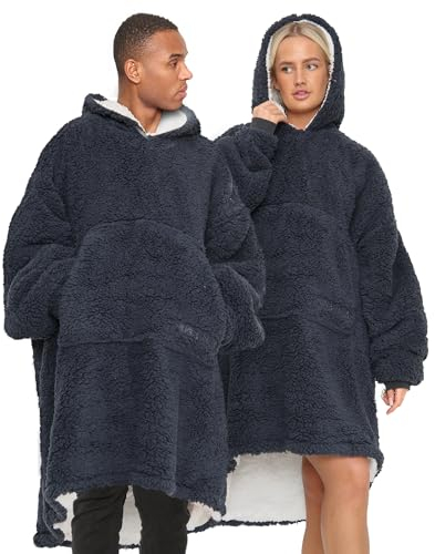 GC GAVENO CAVAILIA Sherpa Fleece Hoodie Blanket for Men Women, Fluffy Warm Large Pocket Hoody Sweatshirt for Adults, Charcoal