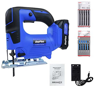 Cordless Jigsaw, 21V Electric Jig Saw with Li-ion 2.0Ah Battery, 2600SPM, 26mm Stroke Length, 8Pcs Saw Blades for Wood & Metal, Angled Cut 45 °, Tool-Free Blade Change and Fast Charger