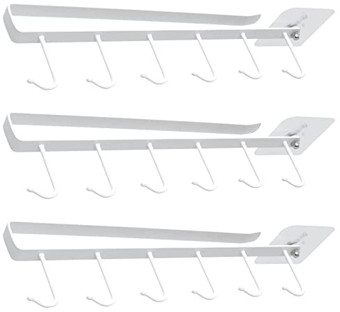 MAIXINNEW Lot de 3 Crochets de Rangement pour Tasses Sous étagère avec vis Autocollante, Porte-gobelet à Suspendr avec 6 Crochets, Porte-Gobelet pour Tasses à Café et Ustensiles de Cuisine