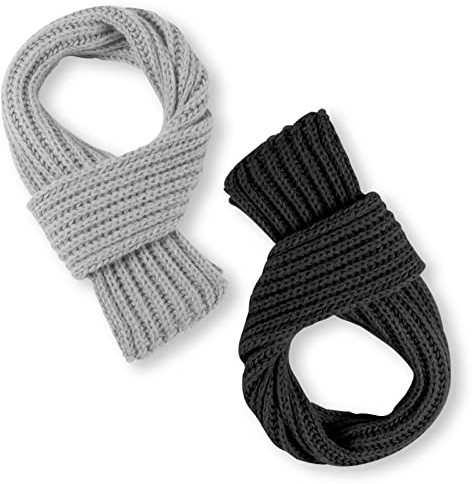 KINBOM 2 Stück Kinderschal Winter, Strickschals Warmer Schal Strickhalswärmer für kleine Jungen Mädchen Kleinkinder (Schwarz, Grau)