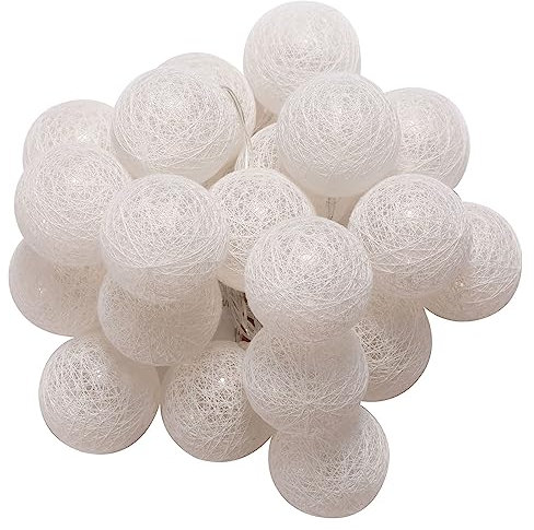 IDIMEX Lichterkette Amici mit 20 Baumwollkugeln in weiß, Lichtergirlande mit LED-Licht warmes weiß, Cotton Balls Girlande batteriebetrieben