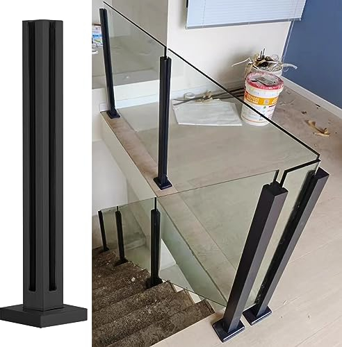 Glas Geländerpfosten Pro-railing Glasklemmensystem Balustradenpfosten, Schwarzer Edelstahl-Glaspaneelpfosten für Treppenabsätze, Quadratisches Handlaufgeländer für Den Innen- und Außenbereich ( Color