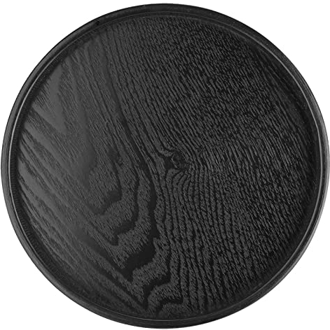 YUMILI Plateau à Thé en Bois, Plateau De Nourriture Rond Noir Plateau De Collation De Café Plat De Service Plateaux à Thé en Bois Massif pour Hôtel Restaurant Café(27cm)