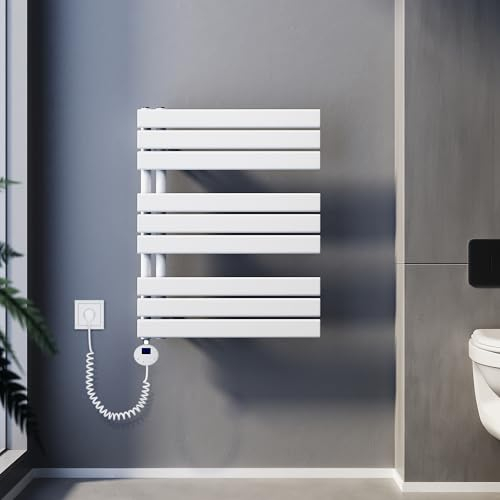 SUNXURY Badheizkörper Elektrisch mit Thermostat 762x600mm 400 Watt Weiß, Panel Handtuchhalter Elektrisch Flach Handtuchtrokner Handtuchheizkörper mit Heizstab