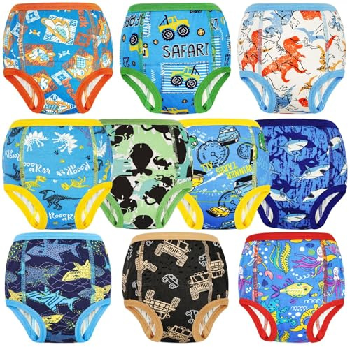 FLYISH DIRECT Pantaloni da allenamento per vasino, confezione da 10 pezzi, in cotone, assorbenti, per bambini e bambine, riutilizzabili, per imparare a usare il vasino, 5 anni, Blue Park