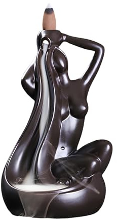 kiss me återflöde rökelsebrännare rökelsehållare handgjord keramisk rökelse vattenfall brännare censer + 20 återflöde rökelsekoner 30 rökelsepinnar 1 pincett 1 matta för medelhavs heminredning (brun)