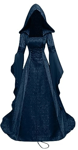 Costume da mago di Halloween per donna Abito con cappuccio retrò medievale Abiti da corte europeo Vestito da festa di Carnevale Costume da cosplay Costume da magia fantasy Abito rinascimentale