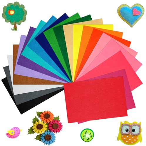 BOUBONI 20 Pcs Felt Fabric Sheet 8 x 12 Assorted Color Felt Fabric Sheets for Crafts DIY Handcraft Sewing Squares Patchwork Nonwoven