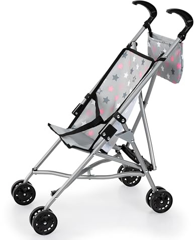 Bayer Design 30507AB Poussette Canne pour poupée avec Sac, Roues Doubles, Ceinture de sécurité, Pliable, en métal