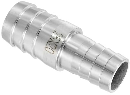 QUARKZMAN 1Pcs 25mm a 20mm Diámetro Espiga Manguera Montaje Reductor, Adaptador para Manguera de Acero Inoxidable 304 para Sistemas de Vacío, Conexiones de Tuberías Industriales, Plateado