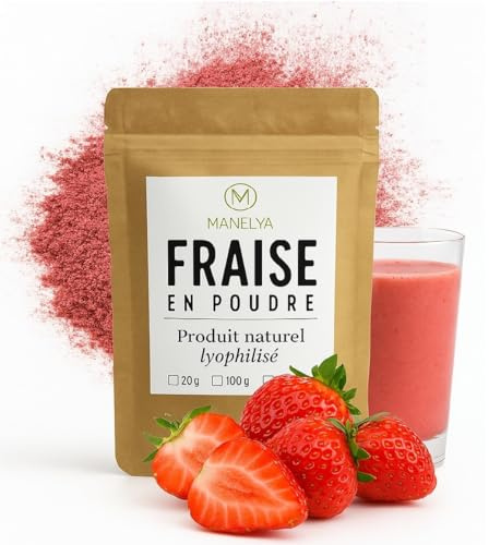 Polvo liofilizado de fresa 100% natural, aroma intenso y color brillante, ideal para batidos, pastelería, yogures y postres – Sin azúcares añadidos – 100 g