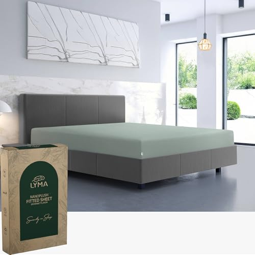 LYMA Bedding Fitted Sheet Double, Deep Pockets 35CM, OEKO-TEX Certified, Ultra Soft Nanoplush Double Brushed Quick Dry Fabric, Shrink & Fade Resistant, Easy Care Elastic Bottom Sheet (Sage Green)