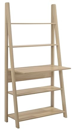 Tall Ladder Desk with Five Tier Shelves, Oak Finish