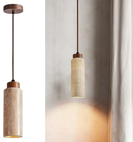 DLGLOLIN Suspension Luminaire en Travertin Jaune Naturel Lustre Style Nordique Abat-jour en Créativité Lampe Suspendue Vintage Plafonniers pour Chambre Cuisine Café