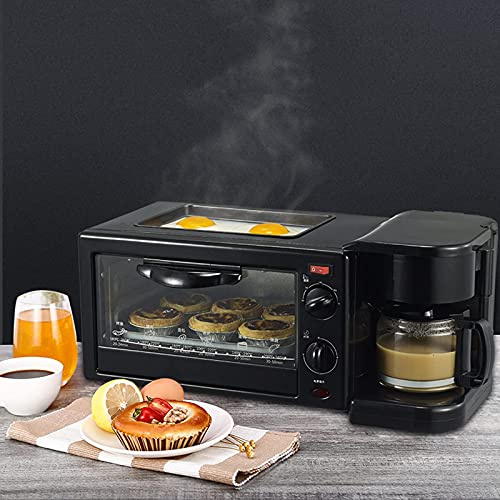 Macchina per la colazione elettrica 3 in 1 retrò per famiglie, macchina per il caffè, padella, fornetto tostapane, macchina per la colazione multifunzione, macchina per il caffè, fornetto tostapane,