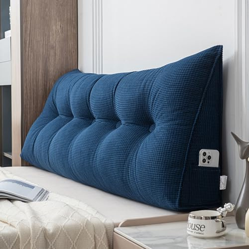 CXLT Almohada para cabecera de cama, sofá, almohada de lectura, cojín lavable de terciopelo de maíz, soporte lumbar triangular (100 x 50 x 20 cm, azul)
