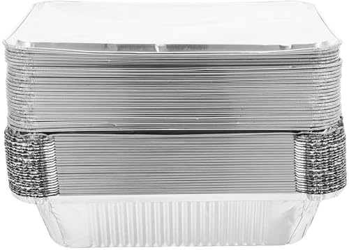 TOKIDNY Teglie in Alluminio da 1000 Ml con Coperchio 25 Pezzi Vassoi Usa e Getta per Alimenti per Catering Barbecue e Asporto Resistenti e Sigillati per Conservazione Prolungata