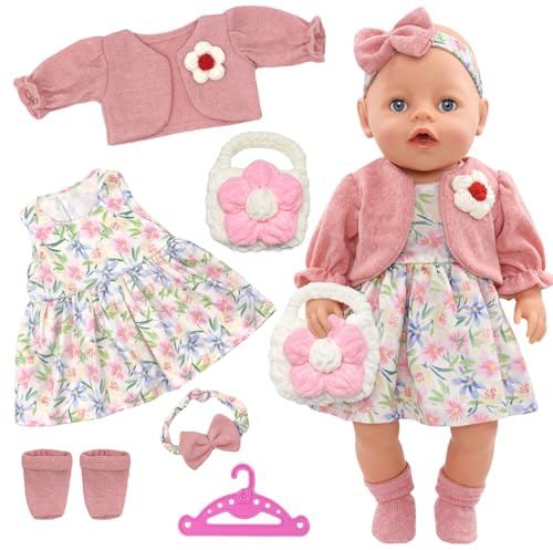 Ropa para muñecas de 14-18 pulgadas + bolsa de almacenamiento grande con estampado floral + percha